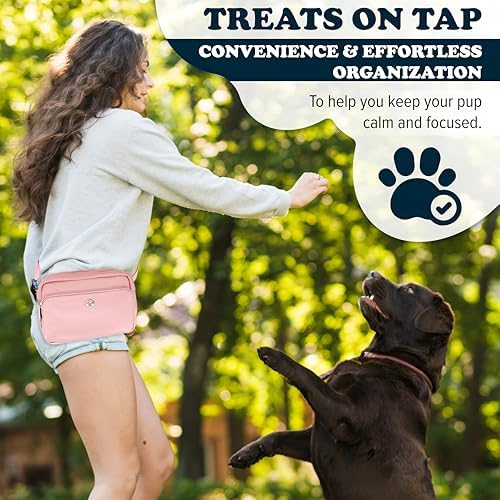 Puppington 3-in-1 Crossbody & Dog Treat Pouch for Pet Training - Matching Compostable Poop Bags, Built-In Poop Bag Dispenser & Slow-Feeding Travel Dog Bowl - Dog Walking Bag (Blush Pink)