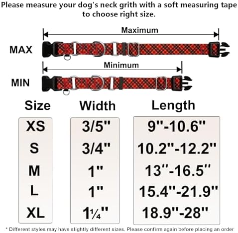 Christmas Martingale Collar for Dogs with Buckle, Red Plaid, L