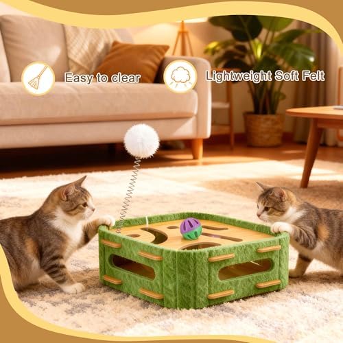 Interactive Cat Toy Puzzle Toys for Indoor, Felt Maze Box, Cat Toys, Mental Stimulation and Entertainment, Square, Green, 1 Set