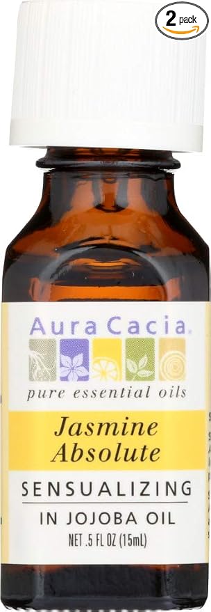 Aura Cacia Pure Aromatherapy 100% Pure Essential Oil, Jasmine Absolute (in Jojoba Oil), Sensualizing, 0.5-Ounces (Pack of 2)