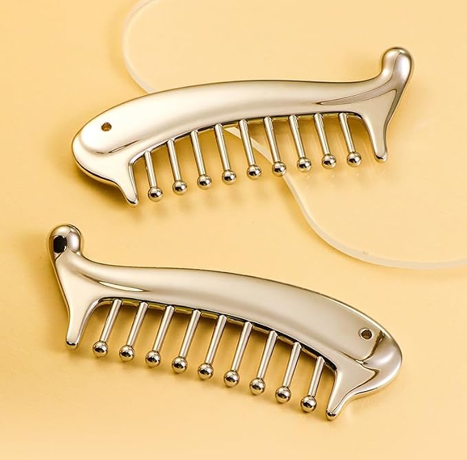 Manual Head Massager Scalp Comb,Protable Stainless Steel Gua Sha Facial Tool，Trigger Point Massager Tool for Foot Hand Back
