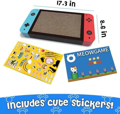 Gaming Cat Scratcher, Double Sided Cat Scratching Pad with Stickers