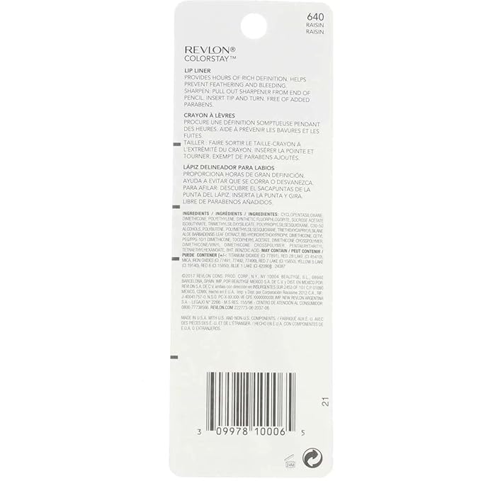 REVLON ColorStay Lipliner with SoftFlex, Raisin 640, 0.01 Ounce (Pack of 2)