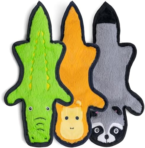 SHARLOVY No Stuffing Dog Toys Crinkle Squeaky, Long Lasting Chews for Aggressive, Durable Plush Dog Puppy Chew Toys for Teething, with 6 Tough Layers for Small Medium Large Breed-3 Pack,Large