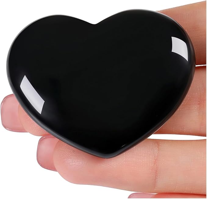 MAIBAOTA 45 mm Black Obsidian Stone Large Heart Stone Healing Crystals Gifts for Women Natural Reiki Gemstone Polished Heart Shaped Rocks Meditation