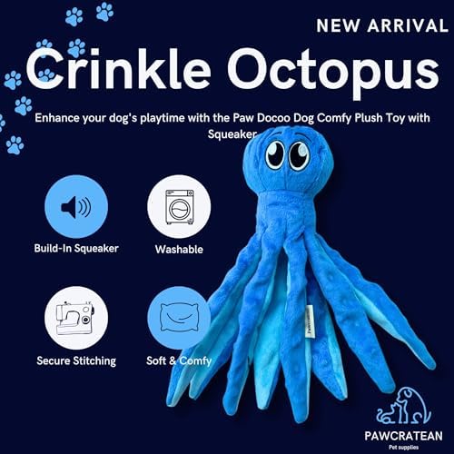 7" Squeaky Plush Toy for Puppies Small Dogs Self Etertainment Washable Soft Made [PET ONLY] (Blue Optopus)