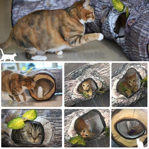 Cat Tunnel,Cat Tunnels for Indoor Cats,Tree Trunk Play Toy for Large Cats、Kitten and Other Small Animals to Chase and Play,Foldable Easy to Store,Cat Tube Toys Long 59"