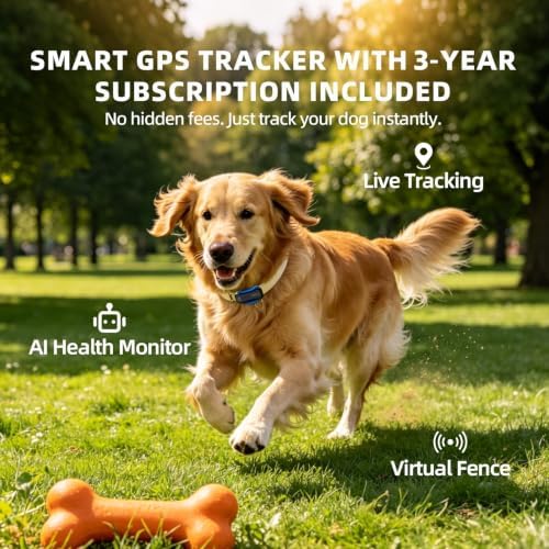 DBDD GPS Tracker for Dogs with 36 Month Subscription, Real-Time Location, Electronic Fence, Health Monitoring, Waterproof, for Medium Large Dogs, iOS Android