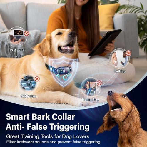 3 Pack Dog Bark Collar for Large Medium Small Dogs,Effective Anti Barking Training Collar with 6 Safe Training Modes, Smart Automatic Waterproof Bark Collar with 8-Level Sensitivity