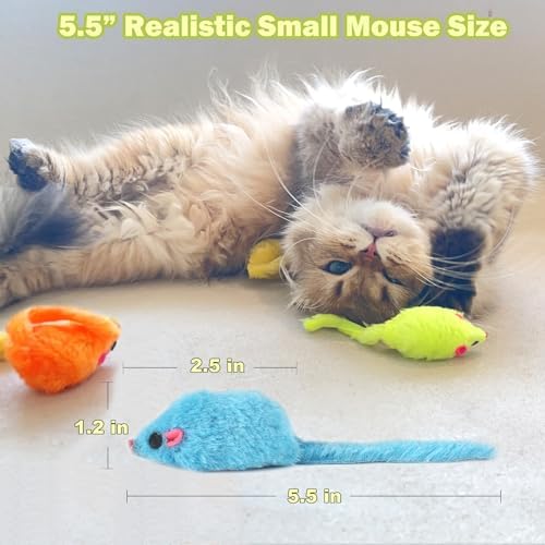 MeoHui 12PCS Rattle Cat Toys Mice Prefilled Catnip, 5.5” Cat Mouse Toy