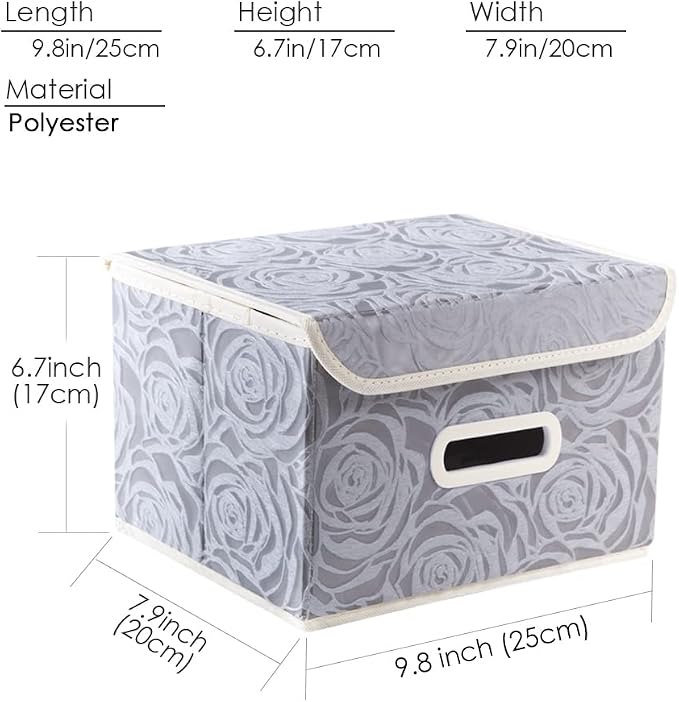 Collapsible Storage Boxes with Lids Fabric Decorative Storage Bins Cubes Organizer Containers Baskets with Cover Handles Divider for Bedroom Closet Living Room 9.8x7.9x6.7 Inch 3 Pack
