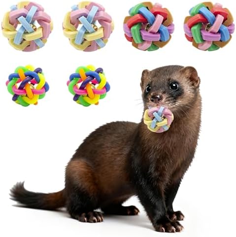 Ferret Toys 6-Pack with Bells – Colorful Interlocking Ball Set for Ferrets, Rabbits & Small Pets | Chew-Proof Rubber & Plastic Balls for Interactive Play, Ferret Enrichment Chew Toys