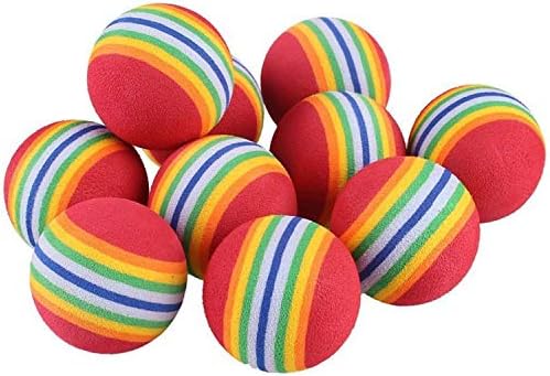 VOVIGGOL 12 Pack 2 Color Rainbow Cat Toy Balls Soft EVA Foam Interactive Indoor Kittens Favorite Toys 1.38" Dia. Small Dogs Puppies Toy Balls Bulk Activity Chase Quiet Play Sponge Ball