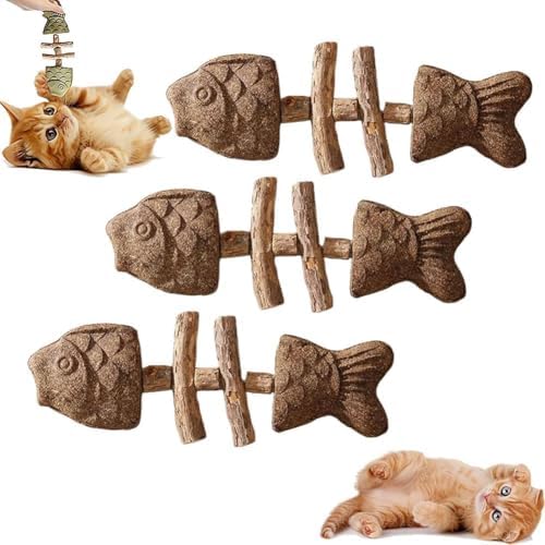 3 Pack Cat Chew - Fix Cat Dental Health, Catnip Toys for Indoor Cats, Natural Fishbone Cats Dental Toy, Durable Feline Tooth Care Tool, Kitten Teeth Cleaning Care Sticks, Galls Fruit