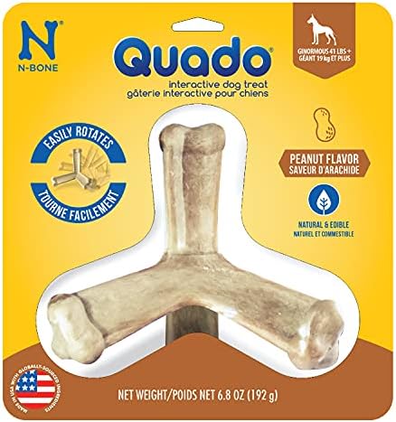 N-Bone Quado Edible Interactive Dog Chew, Peanut Buttter Flavor, Easy Grip Design, Organic Dog Chew Good for Maintain Oral Health, Organic Dog Treat