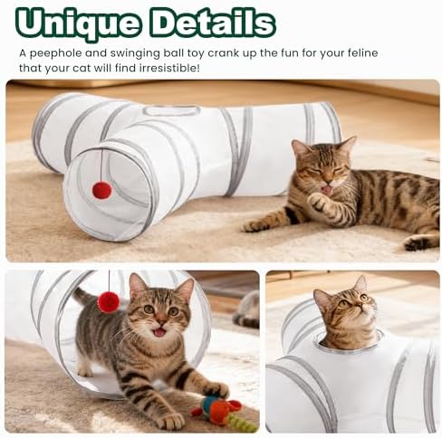 Love's cabin Cat Tunnel for Indoor Cats, 3-Way Collapsible Play Tunnel