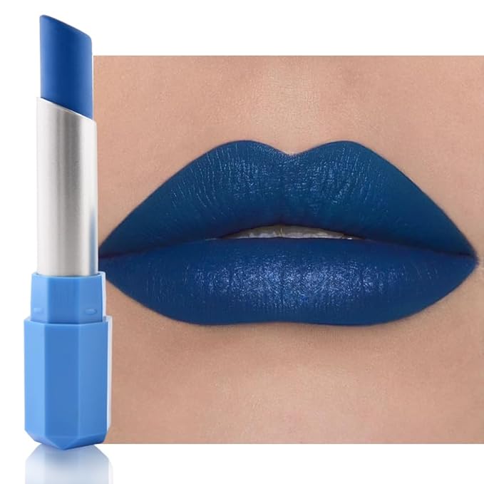 Light Blue Matte Lipstick - Pigmented Lip Crayon & Face Paint Stick for Women Everyday Halloween Birthday Party Wear, Younger-Looking Lip Makeup, Labial para fiesta de disfraces 15