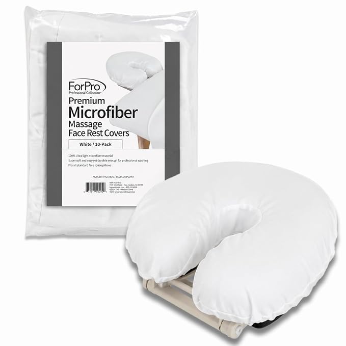 ForPro Premium Microfiber Massage Face Rest Cover, White, Ultra-Light, Stain and Wrinkle-Resistant, for Massage Tables, 10-Count