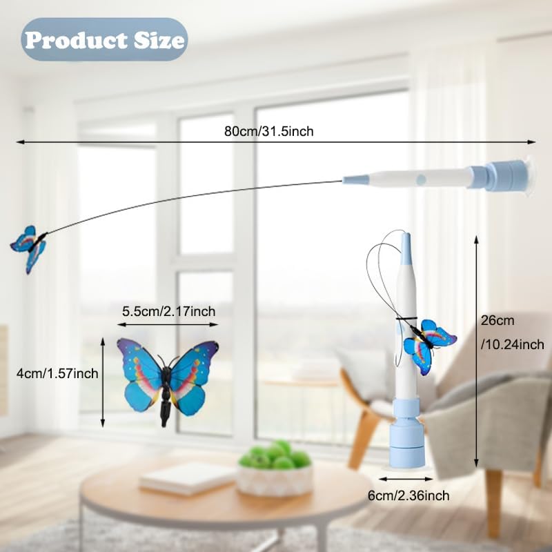 Interactive Cat Toys for Indoor Cats, Upgraded 360° Automatic Spin Butterfly, USB Rechargeable Electric Cat Teaser with Strong Suction Base, Enrichment Toy for Bored Cats (Blue)