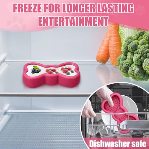 Lick Mat for Dogs, Animire Anti-Spilled Bow Tie Lick Bowls for Anxiety Relief, Silicone Slow Feeder Licking Pad with Suction Cups, Freezeable Dog Enrichment Toy for Boredom and Distraction(Rose,S)