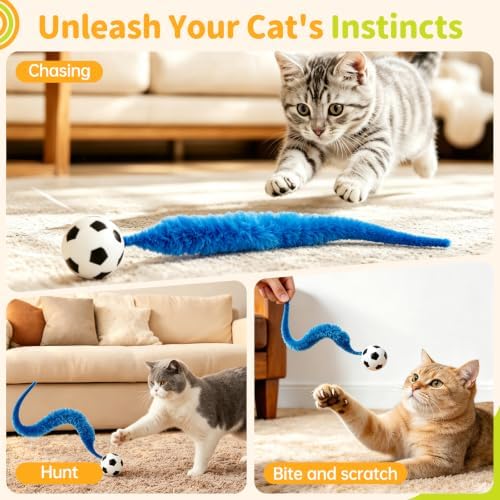 SHENGSEN Bouncy Ball with Tail Cat Toys 3 Pieces