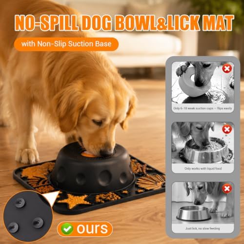 Large Dog Lick Bowl with Rolling Ball, 500ML Slow Feeder Bowl with Lick Mat