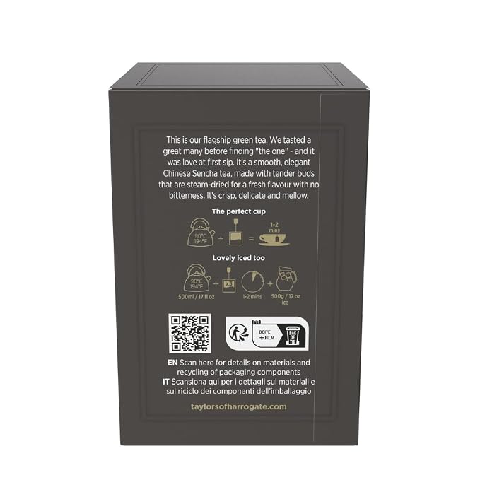 Taylors of Harrogate Pure Green Tea, Individually Wrapped Bags, 20 Count (Pack of 1), Delicate, Mellow and Crisp, Caffeinated, Enjoy Hot or Iced, 20 Teabags