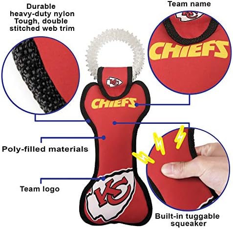 Pets First NFL Kansas City Chiefs Dental Dog TUG Toy with Squeaker. Tough PET Toy for Healthy Fun, Teething & Cleaning Pet's Teeth & Gum., Team Color, one Size (KCC-3310)