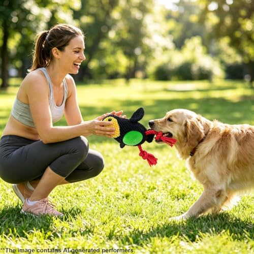 Black Toucan Bird Dog Chew Toy, 10.6 in, Squeaker Rope Treat Toy
