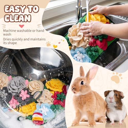 Yinkin 2 Pcs Rabbit Foraging Snuffle Mat for Small Animals Puzzle Toys Funny Interactive Nosework Feeding Mat for Bunny Hamsters Guinea Pigs Ferrets Chinchillas (17.7 x 9.8 Inches,Fashion Styles)