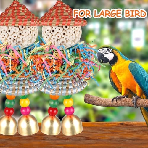 BBjinronjy 2PCS Bird Toys Parrot Foraging Shredder Hanging Toys Sola Balls with Bell for Small Parrots Parakeets Cockatiel Conures Love Birds Budgie Cage Toy