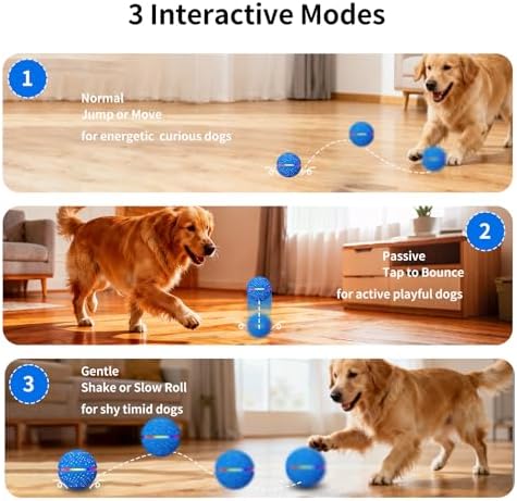 Interactive Automatic Dog Ball, Self-Moving Rolling Toy for Dogs, Chew Resistant E-TPU Material, IPX7 Waterproof, USB-C Rechargeable, Smart Vibration Sensor, Indoor & Outdoor (Blue)