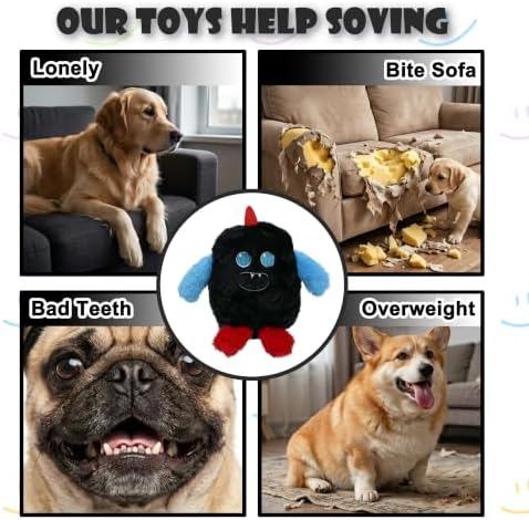 Monster Plush Squeaky Dog Toy Crinkle Dog Chew Toy for Small Medium Large Dogs, Black
