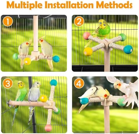 FrgKbTm Rotating Bird Perches Toy, Interactive Spinning Parrot Parakeet Toys, Wooden Exercise Stand Bird Cage Accessories for Budgies,Cockatiels,Small Birds