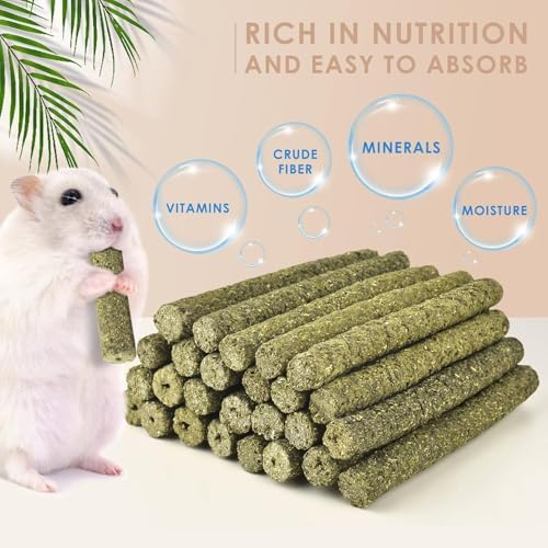 Grddaef 45Pcs Rabbit Toys, 300g Natural Timothy Grass Molar Teeth Stick Chew Toys for Chinchilla Rabbit Bunny Guinea Pig Treats