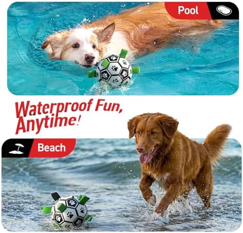 QDAN Dog Toys Dog Balls, 6 Inch Dog Soccer Ball with Straps, Herding Balls | Dog Birthday Toy, Balls for 20-40lbs Dogs, Outdoor Puppy Toys to Keep Them Busy, Interactive Toy for Tug, Pool Water Toy Ball