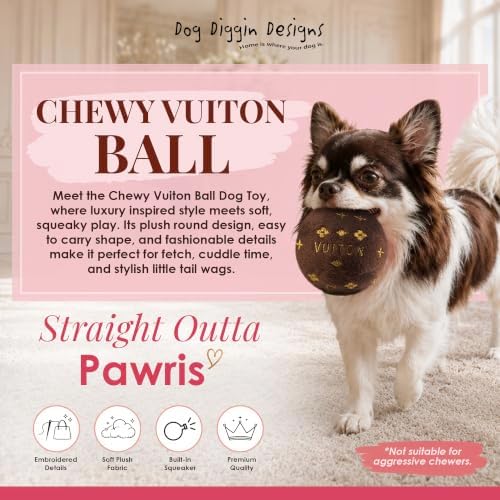 Dog Diggin Designs Runway Pup Collection | Unique Squeaky Parody Plush Dog Toys – Prêt-à-Porter Dog Bones, Balls & More