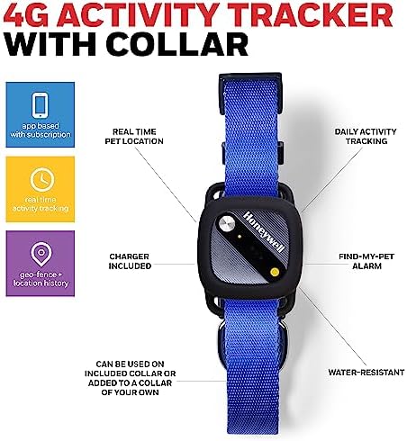 Honeywell Pet Activity Tracker with GPS for Dogs, Blue- Use Your Collar or Included One-Size-Fits-All Collar- Geo-Fencing, Find-My-Pet Alarm, and Review History- Perfect Dog Fitness Tracker
