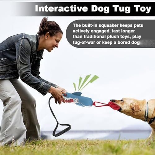 Shark Tug of War Dog Toy, 2026 New Squeaky Dog Tug Toy, Interactive Shark DogToys, Sharks Dog Tug Toy with Squeaker & Rope Knot, for Medium to Large Dogs (Shark)