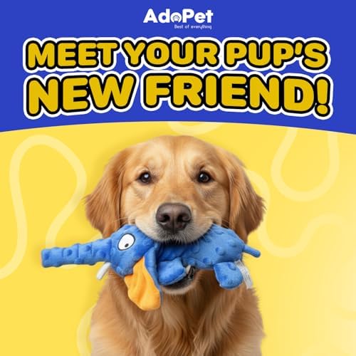 Squeaky Octopus Dog Toy – No Stuffing, Crinkle Sound Plush Chew Toy for Small and Medium Dogs – Durable and Machine Washable – 2 Pack (Blue Elephant)