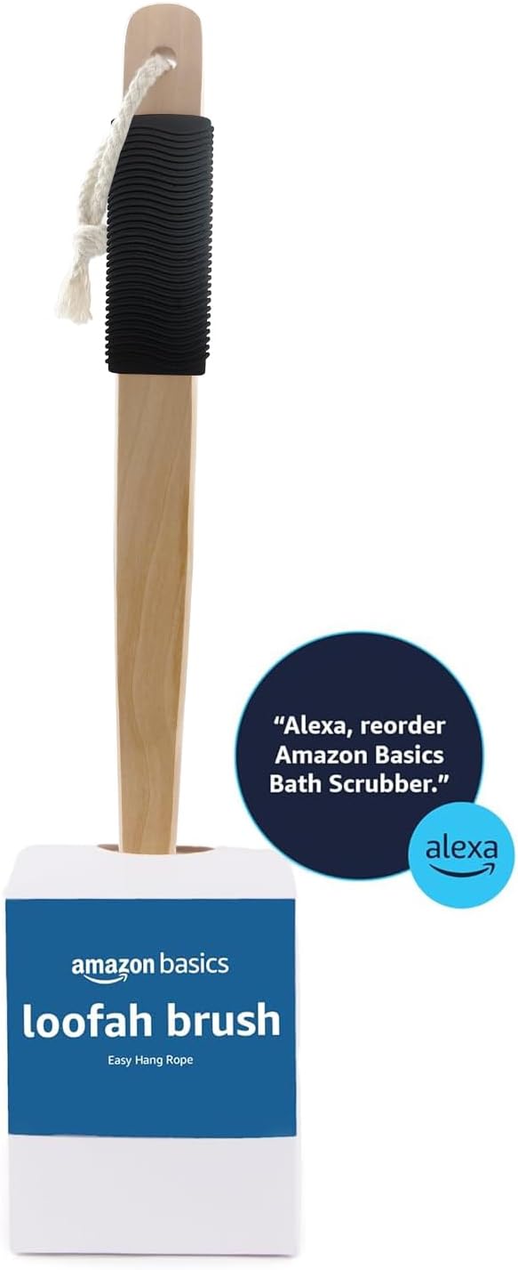 Amazon Basics Loofah Brush, Shower Brush with Handle