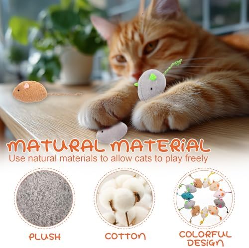 Leitee 12 Pack Cat Toys Bulk Plush Mice Realistic Flopping Fish Cat Toys Set Mouse Dog Toy for Indoor Kittens Puppies to Eliminate Boredom, Multicolored, Not Filled Catnip
