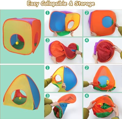 Rypet Cat Toy Tunnel and Cubes Bundle, Play Tubes for Indoor Cats,Rainbow