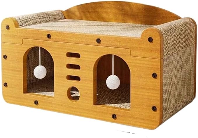 3-in-1 Scratcher Cat House – Save Your Furniture Combines Play Cave, Cozy Bed & Scratching Pad. Durable Cardboard, Reduces Stress. Ideal for Indoor Cats Who Love to Scratch, Play & Nap (MD-DOOR1)