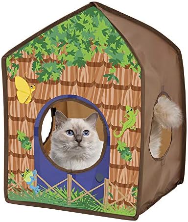 Kitty City Safari Jungle Tiger Pop-Up Cat House, Collapsible Indoor Cat Hideout with Peekaboo Openings, Lightweight Foldable Cat Playhouse