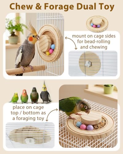 Wooden Bird Foraging Puzzle Toys with Safe Chewing Beads