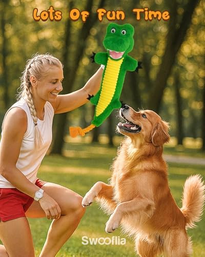 Swooflia Dog Rope Toy - Interactive Cute Dinosaur Squeaky Plush Toys No Stuffing, Teeth Cleaning for Small Medium and Large Dogs, Durable Puppy Tug of War Chew Toy for Training and Play