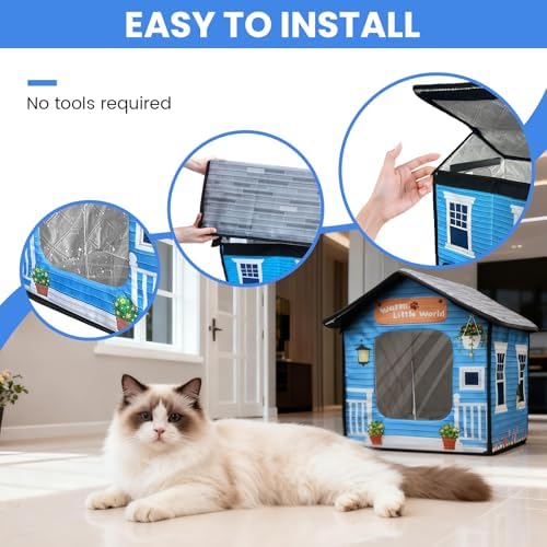 Heated Cat House for Outside,Cat Heating Pad with Dual Escape Doors,Elevated Waterrproof Insulated Heated Cat House with Heater for Winter,Soft Cat Bed,Safety Outdoor Feral, Stray, Barn Cats Shelter