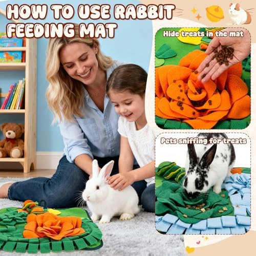 Yinkin 2 Pcs Rabbit Foraging Snuffle Mat for Small Animals Puzzle Toys Funny Interactive Nosework Feeding Mat for Bunny Hamsters Guinea Pigs Ferrets Chinchillas (17.7 x 17.7 Inches,Modern Styles)