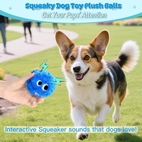 Squeaky Plush Ball Dog Toys for Small Medium Dogs, 3'' Soft Fuzz Ball